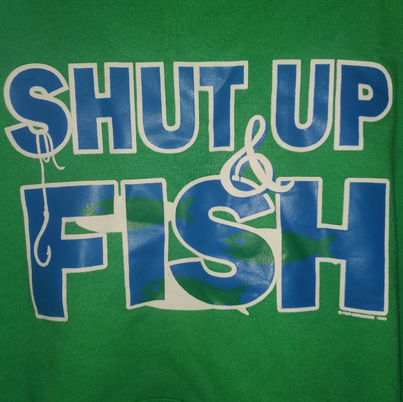 Shut Up & FISH! Mens Fishing Hoodie Green Blue L - Picture 4 of 8